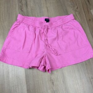 J.Crew Linen Blend Mercantile Shorts Dark Pink Drawstring‎ Elastic Waist  Size M